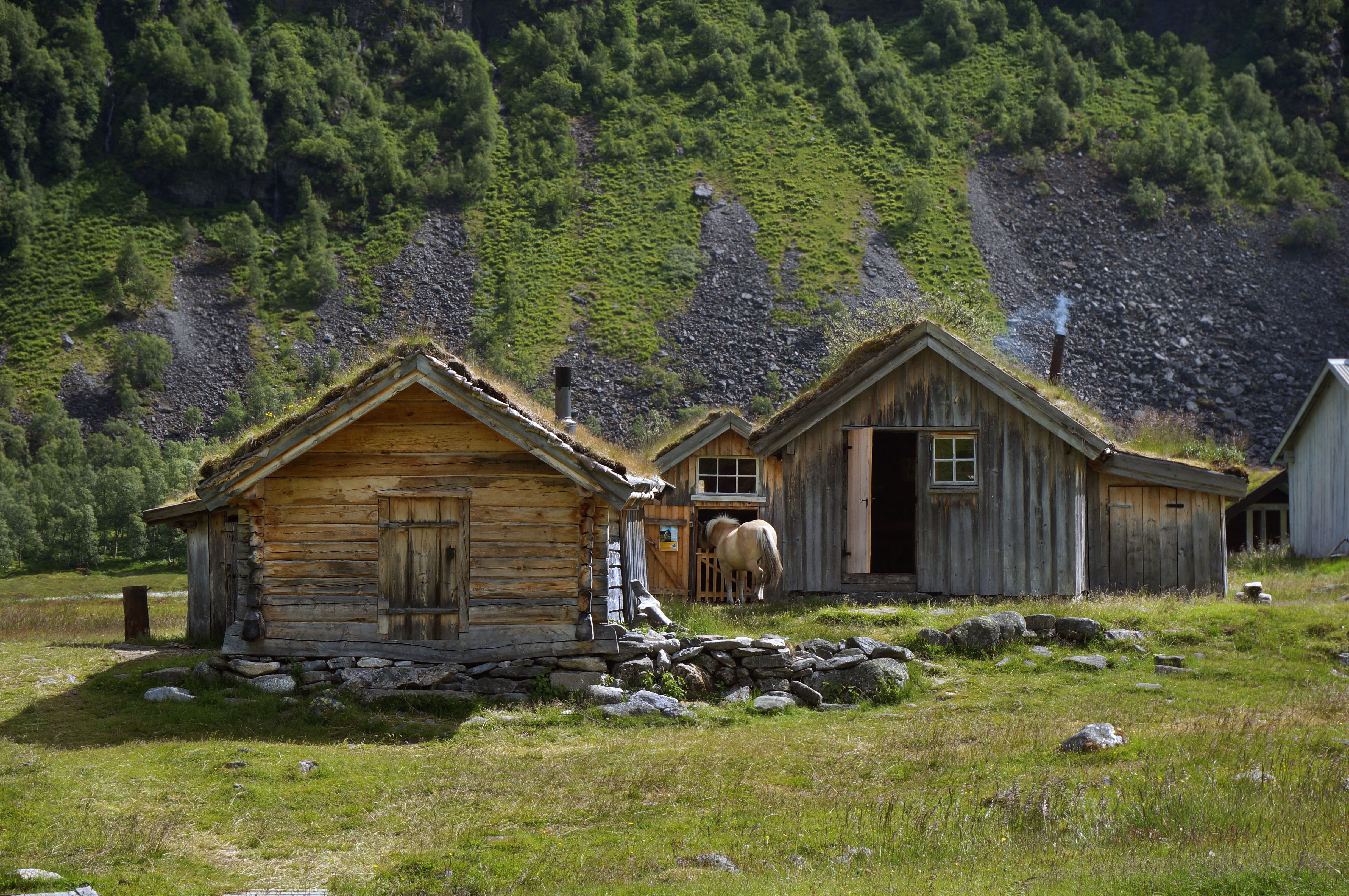 Old wooden houses at Herdalssetra farm in Norddal in Møre og Romsdal, Fjord Norway