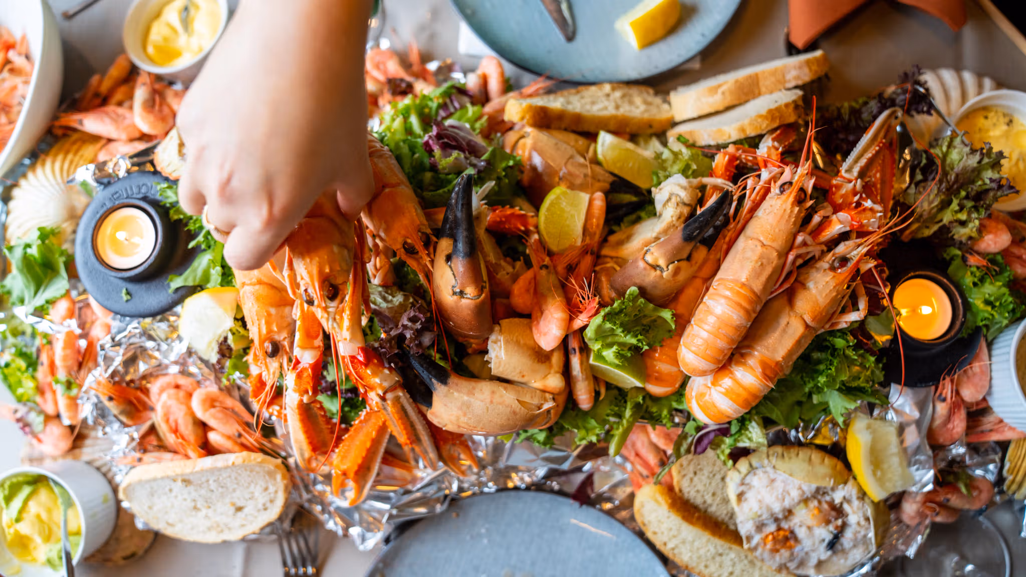 Shellfish feast of crab, shrimp and crayfish at Ansnes Brygger restaurant at Hitra island in Trøndelag