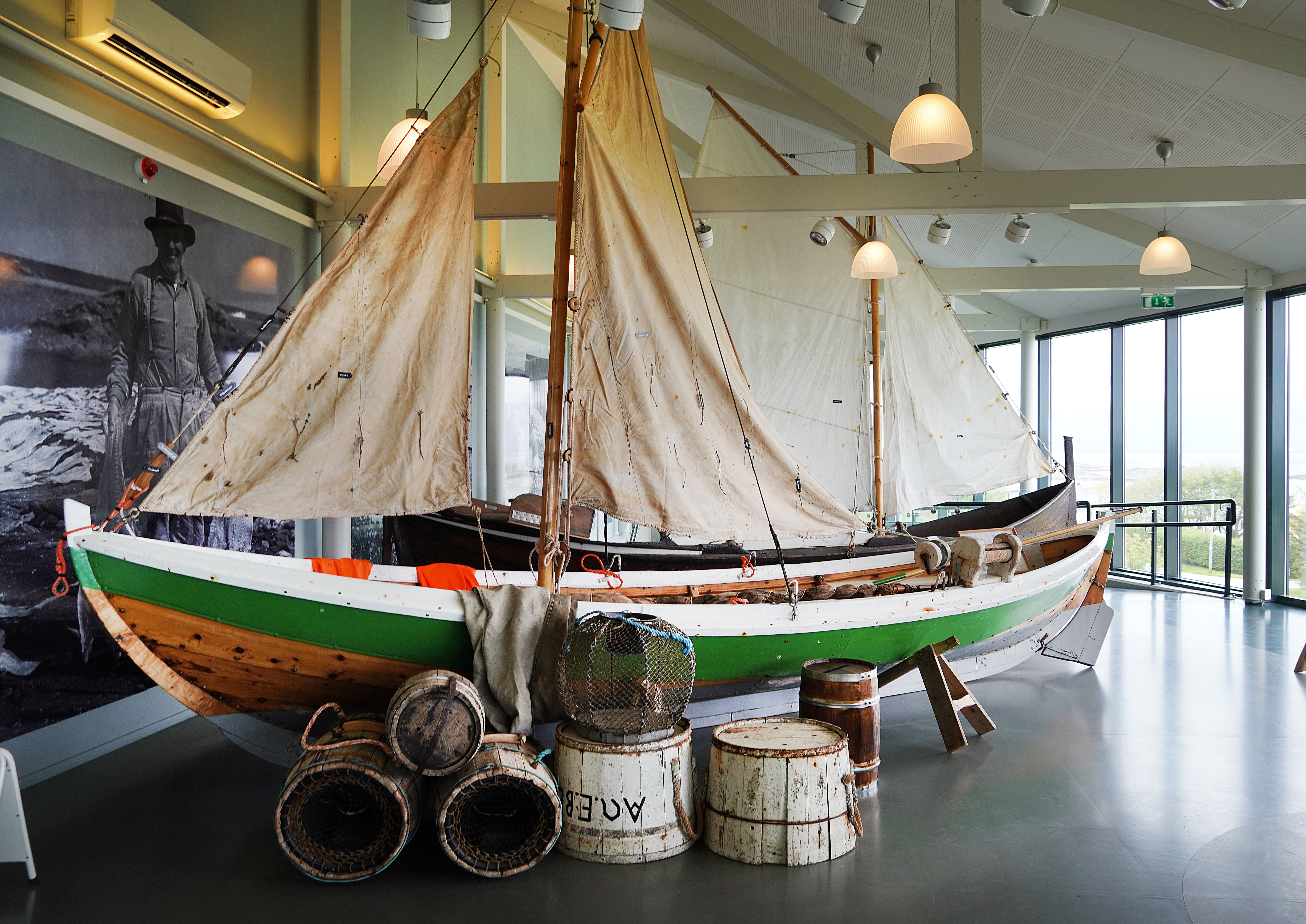 A boat inside the Bud Coastal Museum and Ergan Coastal Fort