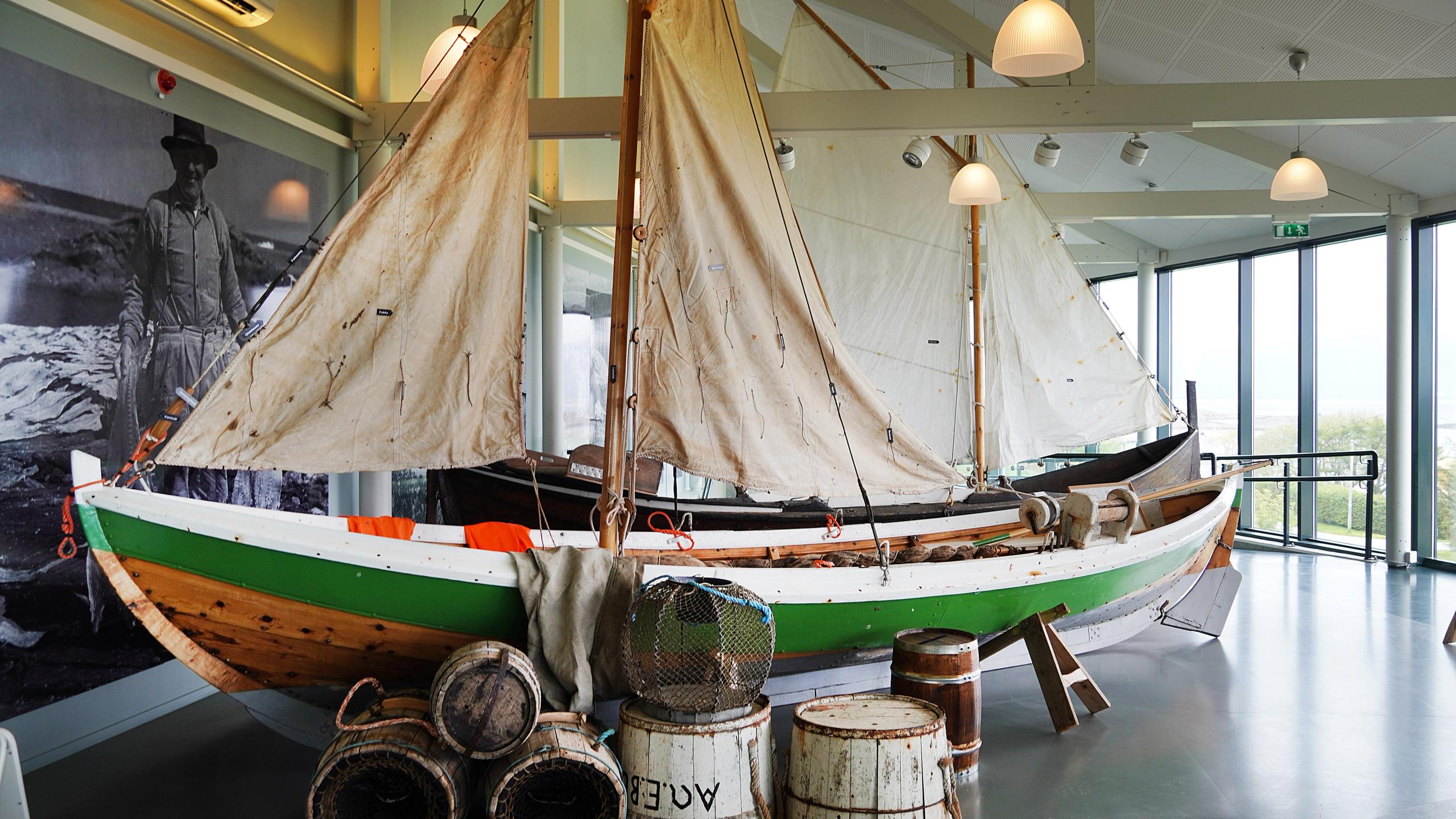 A boat inside the Bud Coastal Museum and Ergan Coastal Fort