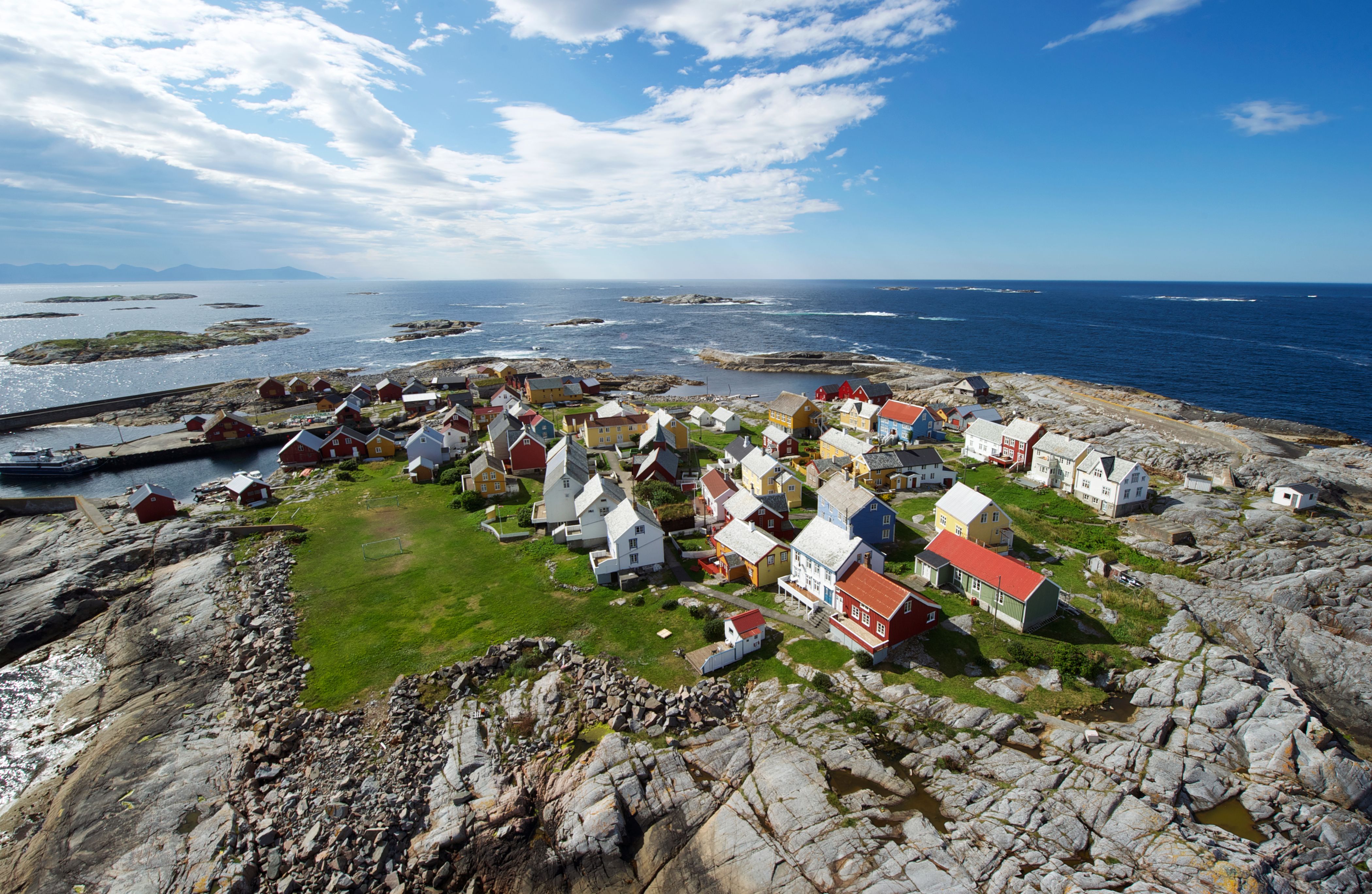 Grip island with small wooden houses in Kristiansund, Fjord Norway