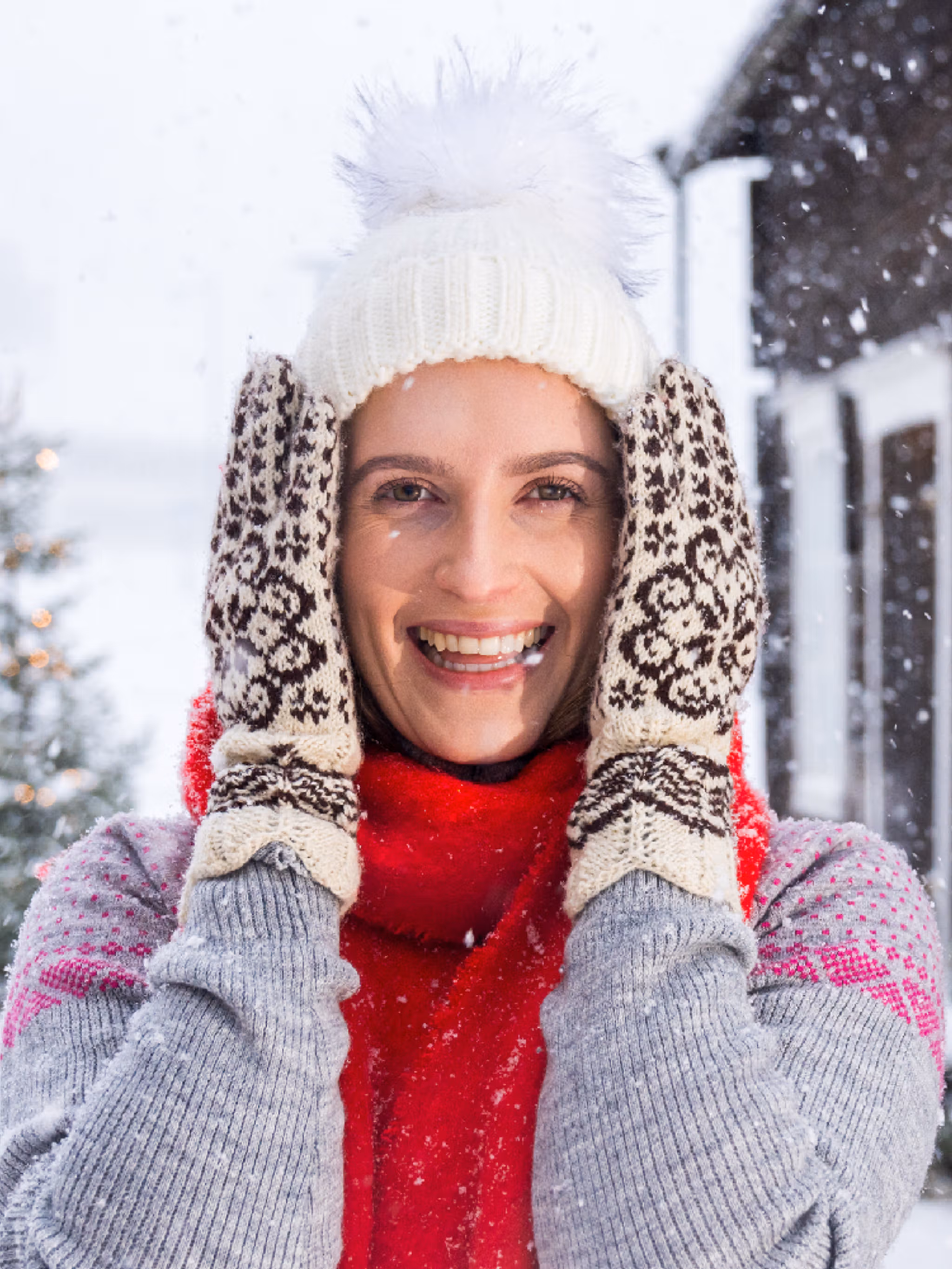 A women with Selbu mittens in Selbu in winter, Norway.