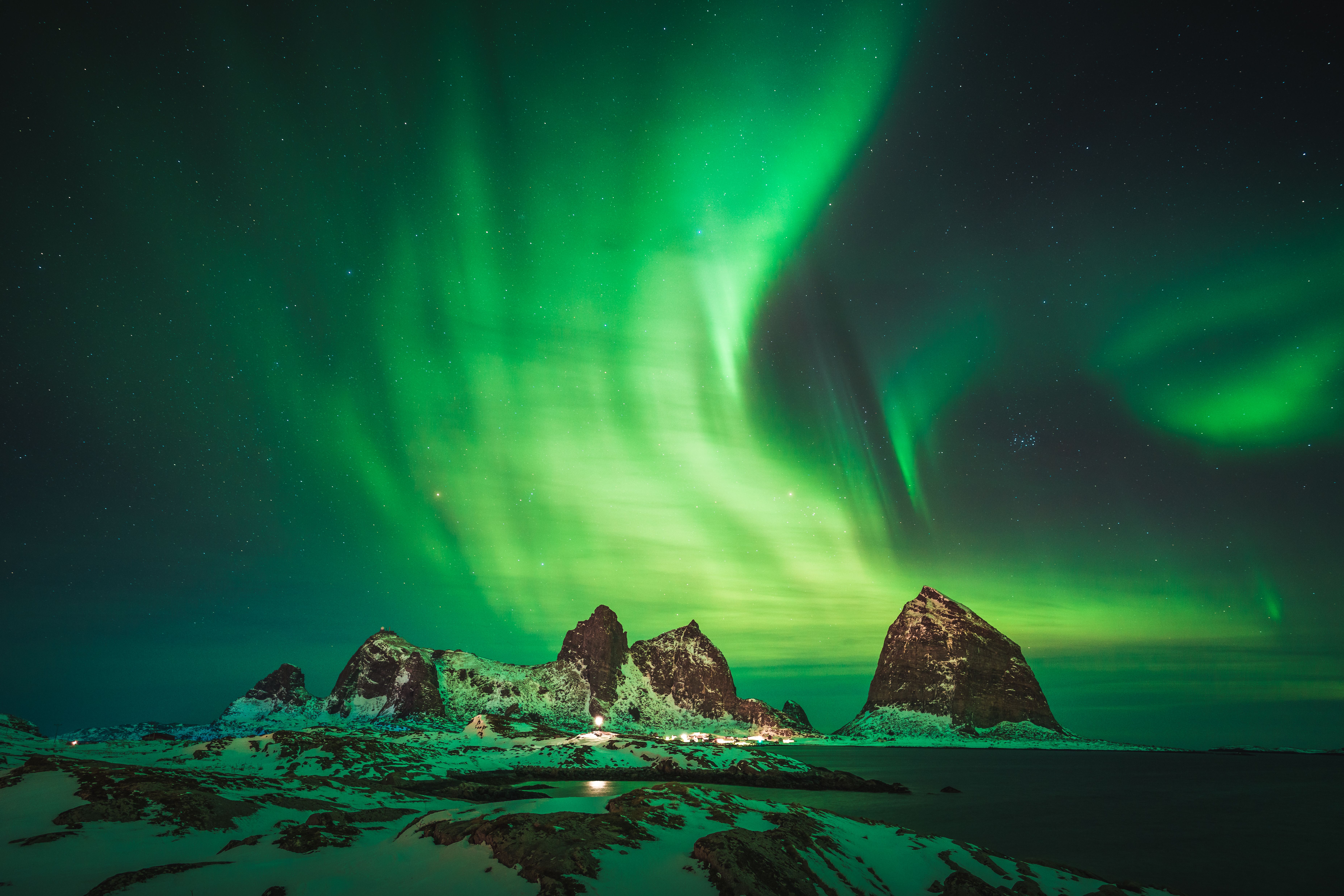 Northern lights over Træna in Helgeland, Northern Norway