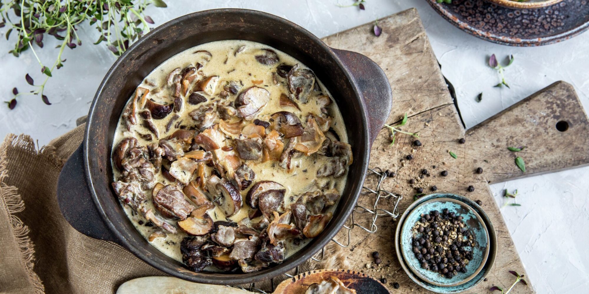 Reindeer stew in a pot on a table.