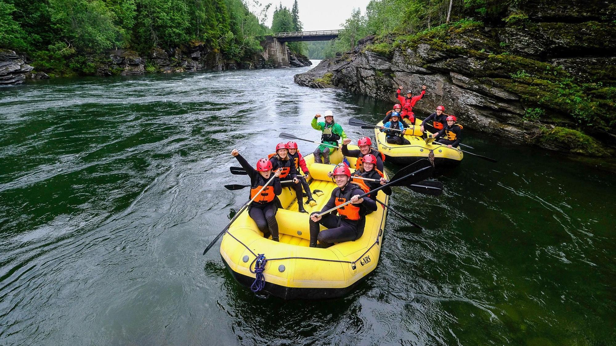 A group of people rafting in Trofors in Northern Norway