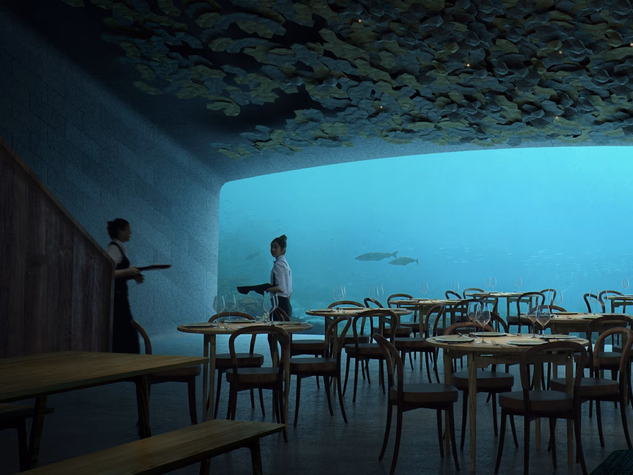 Inside the underwater restaurant Under in Lindesnes, Southern Norway