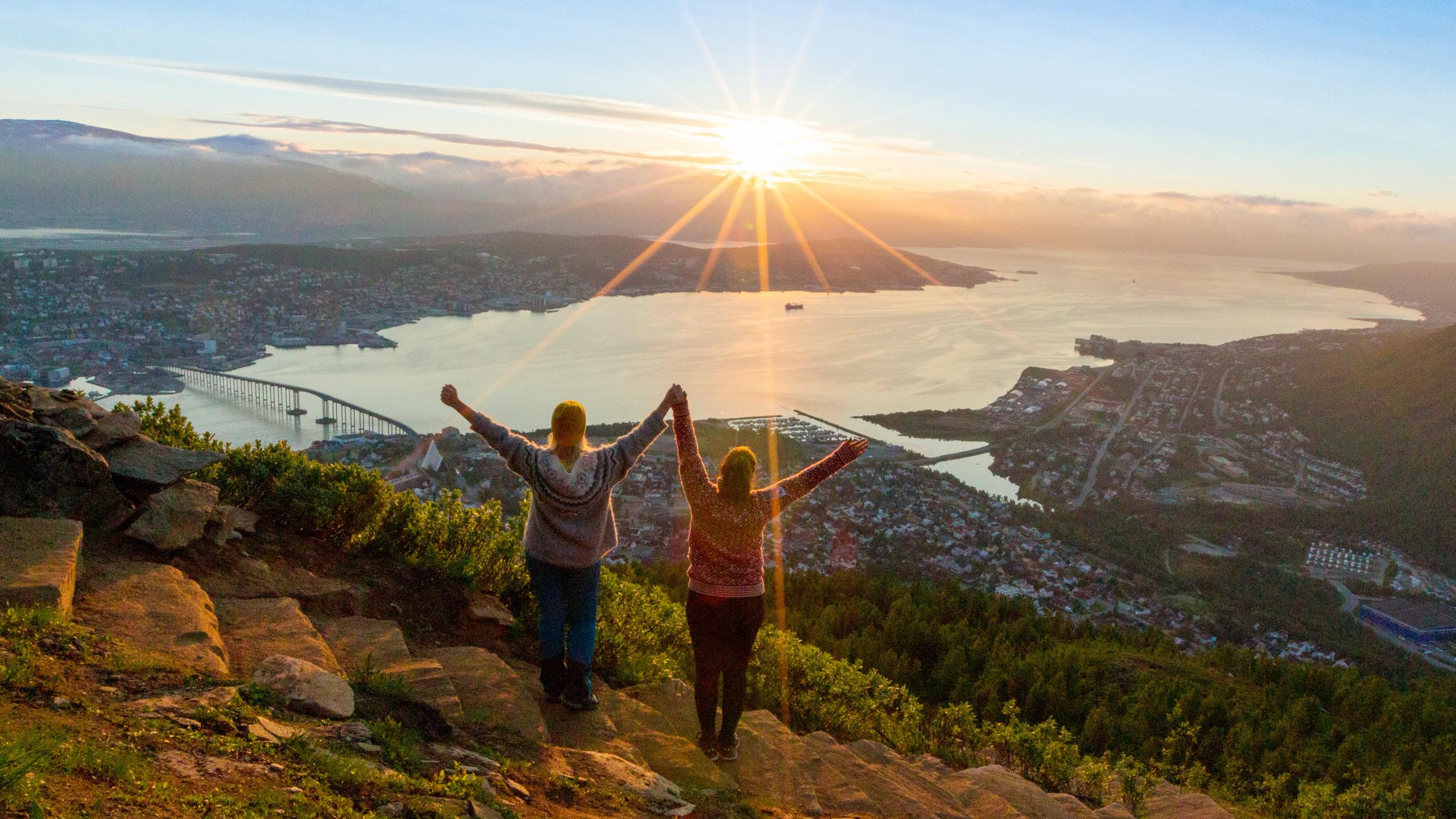 Hiking on the Sherpa staircase to Mount Storsteinen in Tromsø, Northern Norway