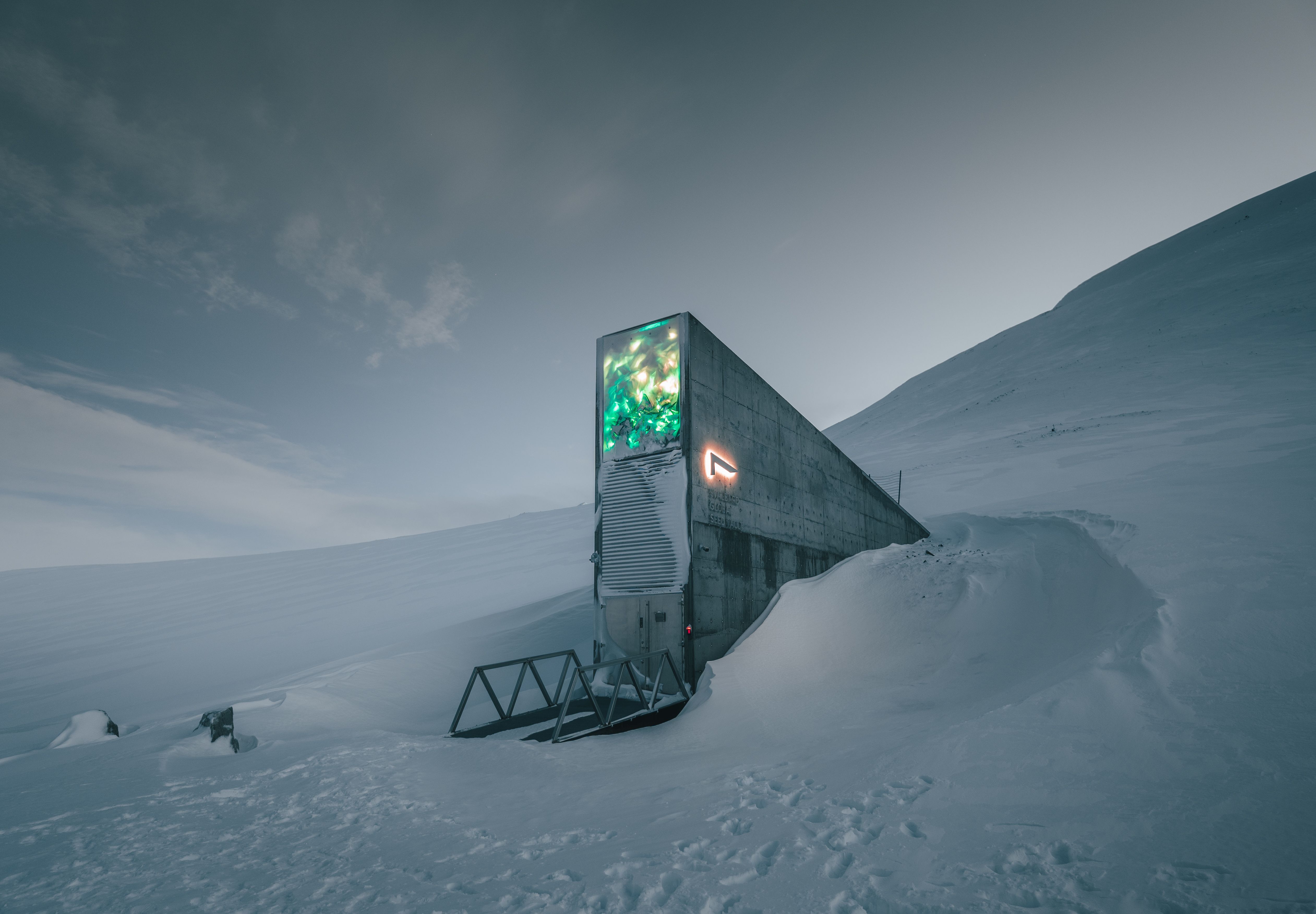 The seed vault in Svalbard during polar night