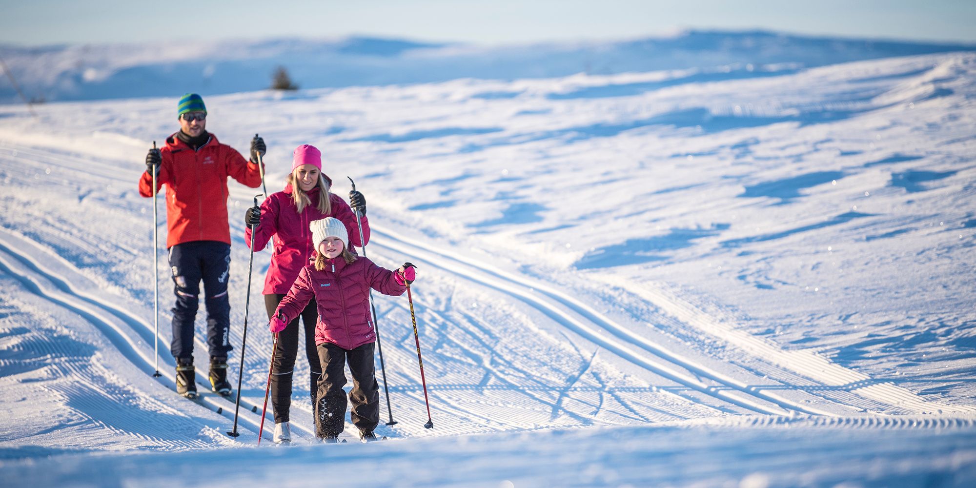 Family cross-country skiing in Valdres, Eastern Norway