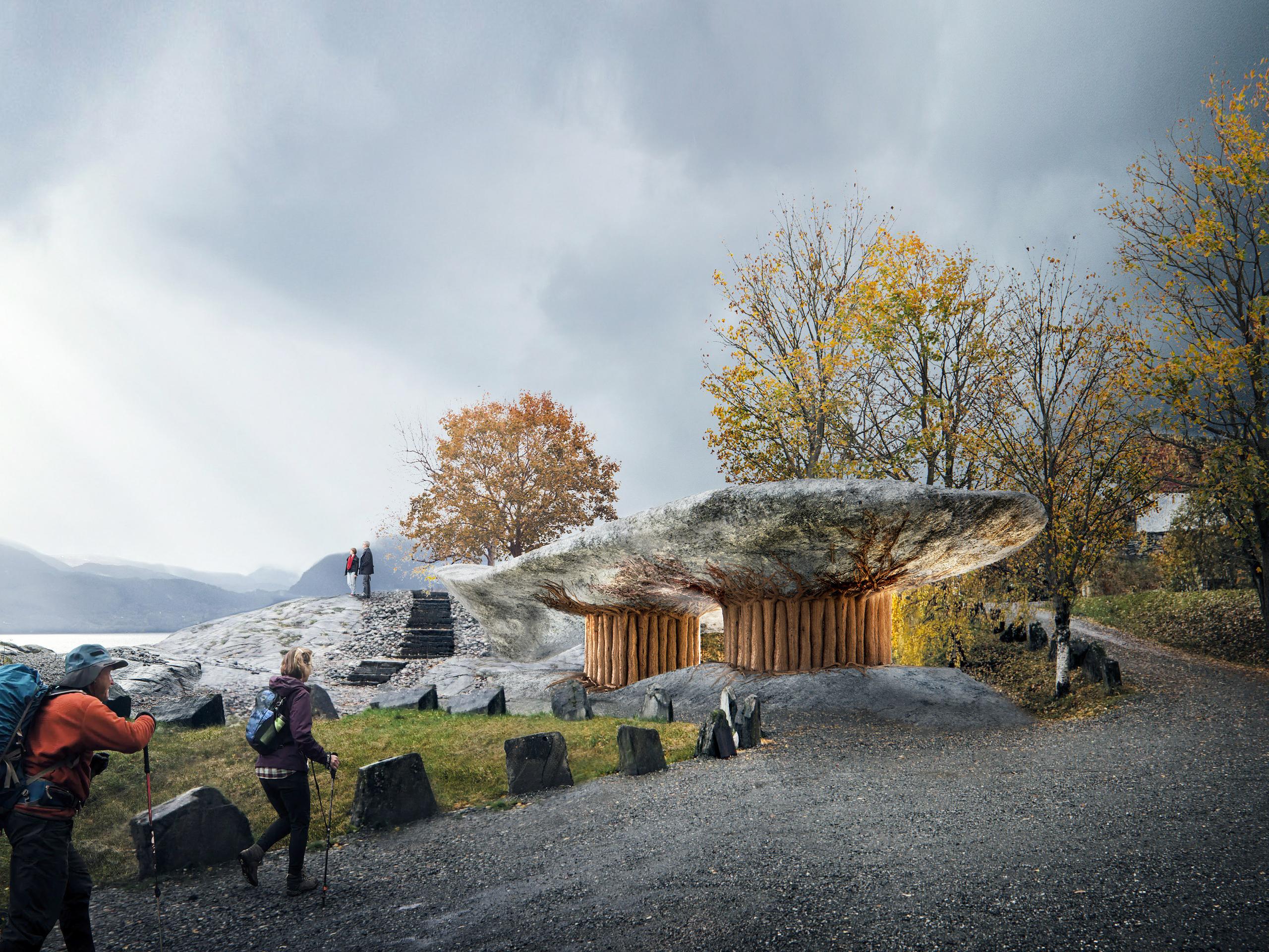 Illustration of new restrooms at Tyrvefjøra, Norwegian Scenic Route Hardanger in Fjord Norway