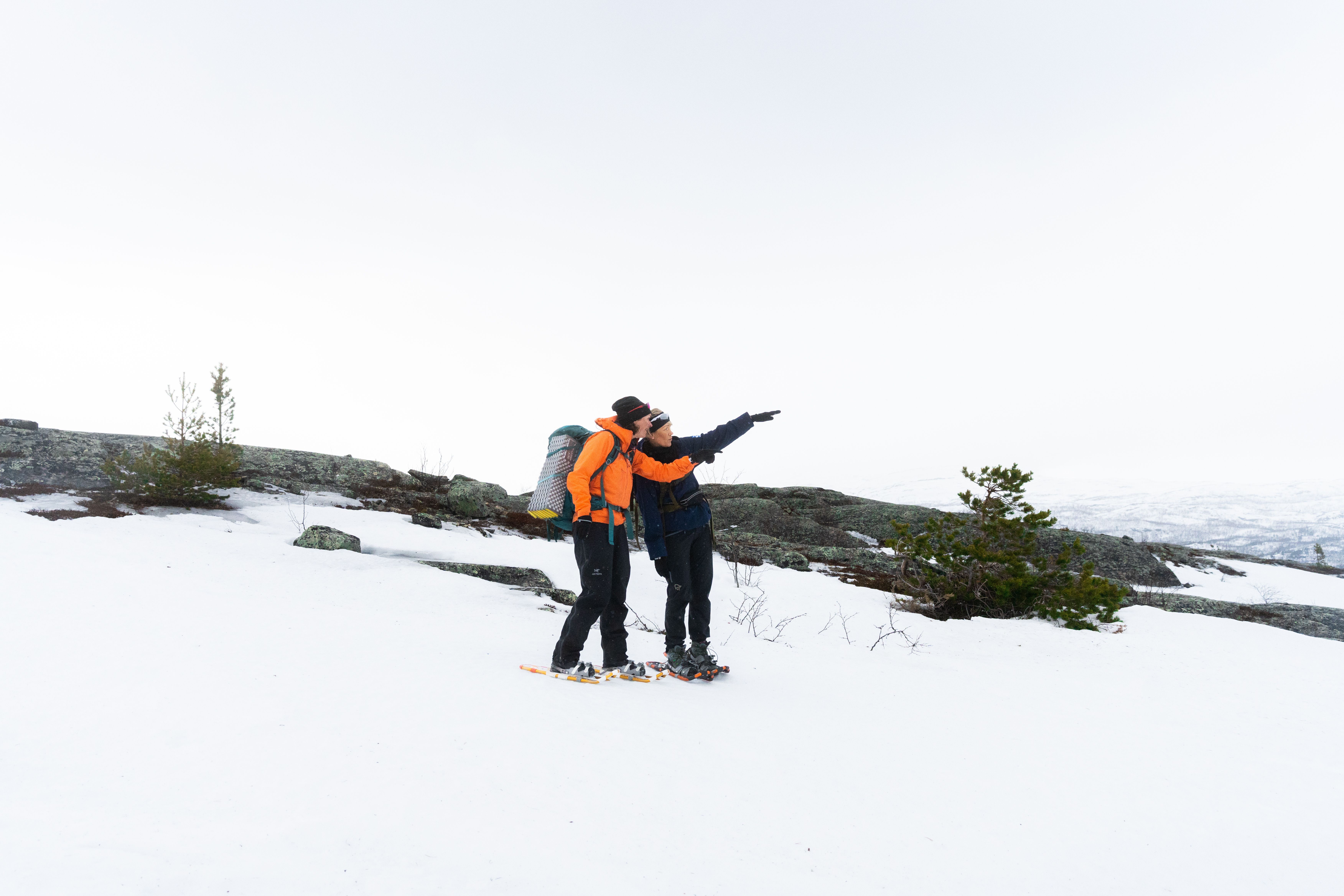 People snowshoeing.