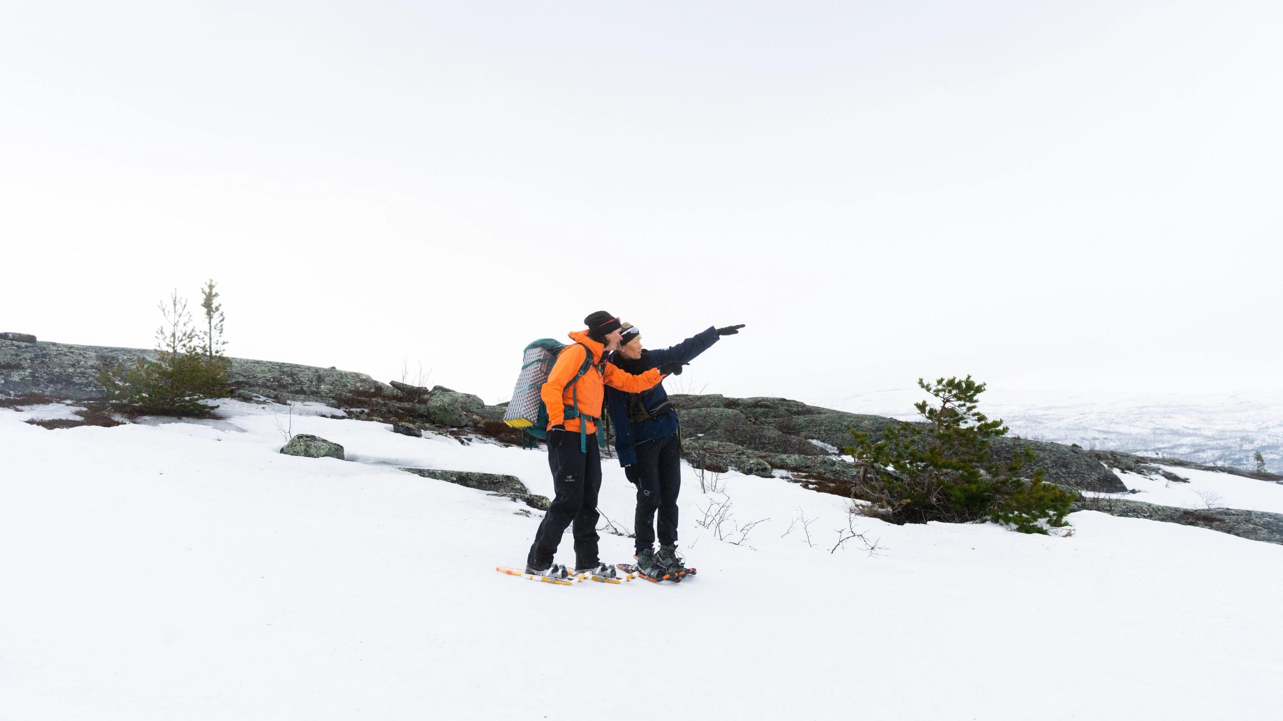 People snowshoeing.