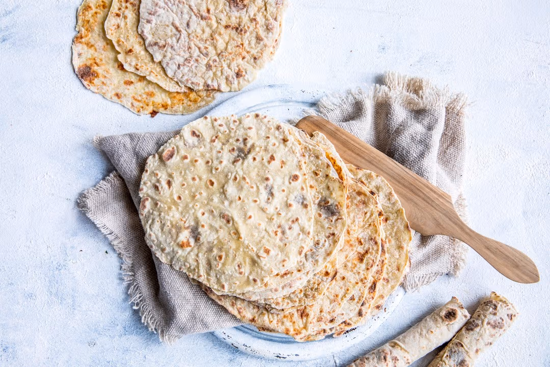 Freshly made potatoe lefse served on a platter in Norway