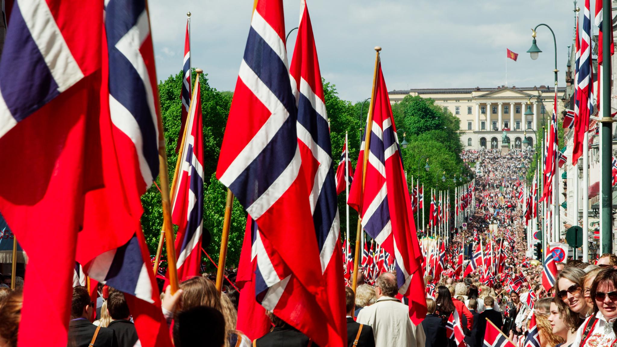 View of the children's parade with hundreds of Norwegians in Oslo on 17 May, Norway's national day
