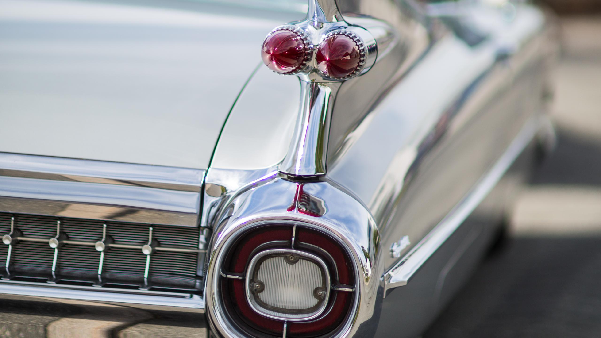 Closeup of the backlights of a grey, classic American car at the American festival in Farsund, Southern Norway.