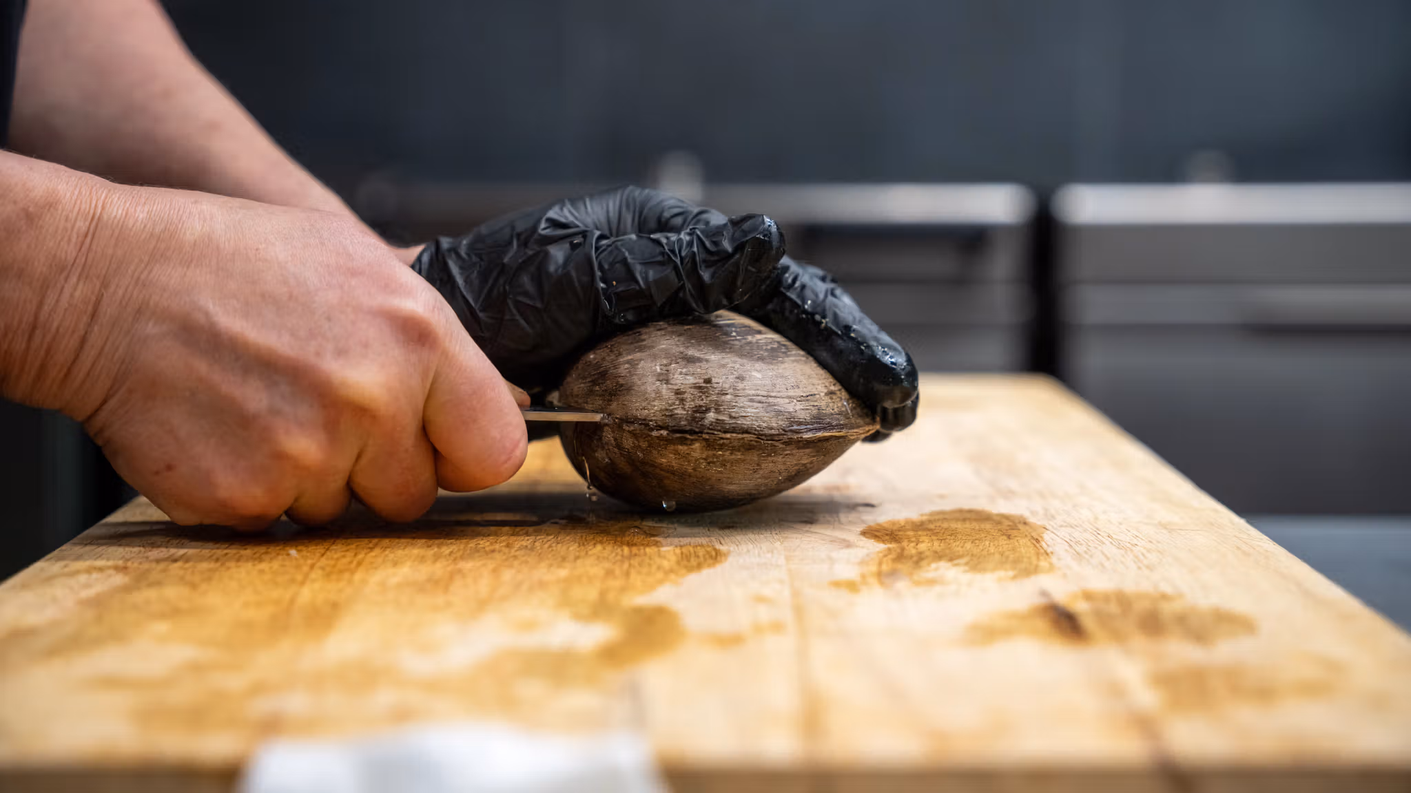 An Ocean quahog getting prepared in the kitchen of the Credo restaurant at The National Library in Oslo.