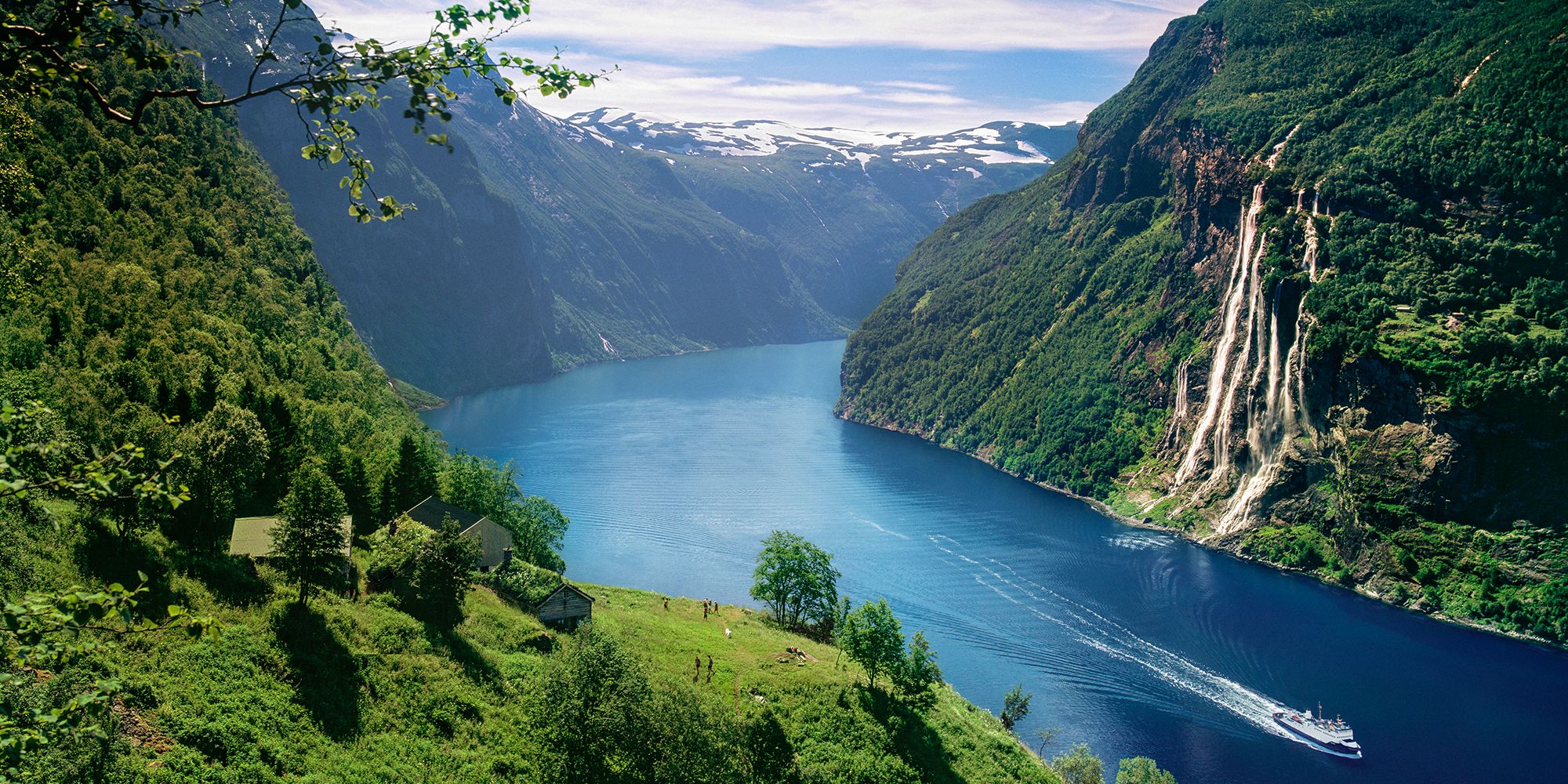 View over Geirangerfjord and the Seven Sisters waterfall