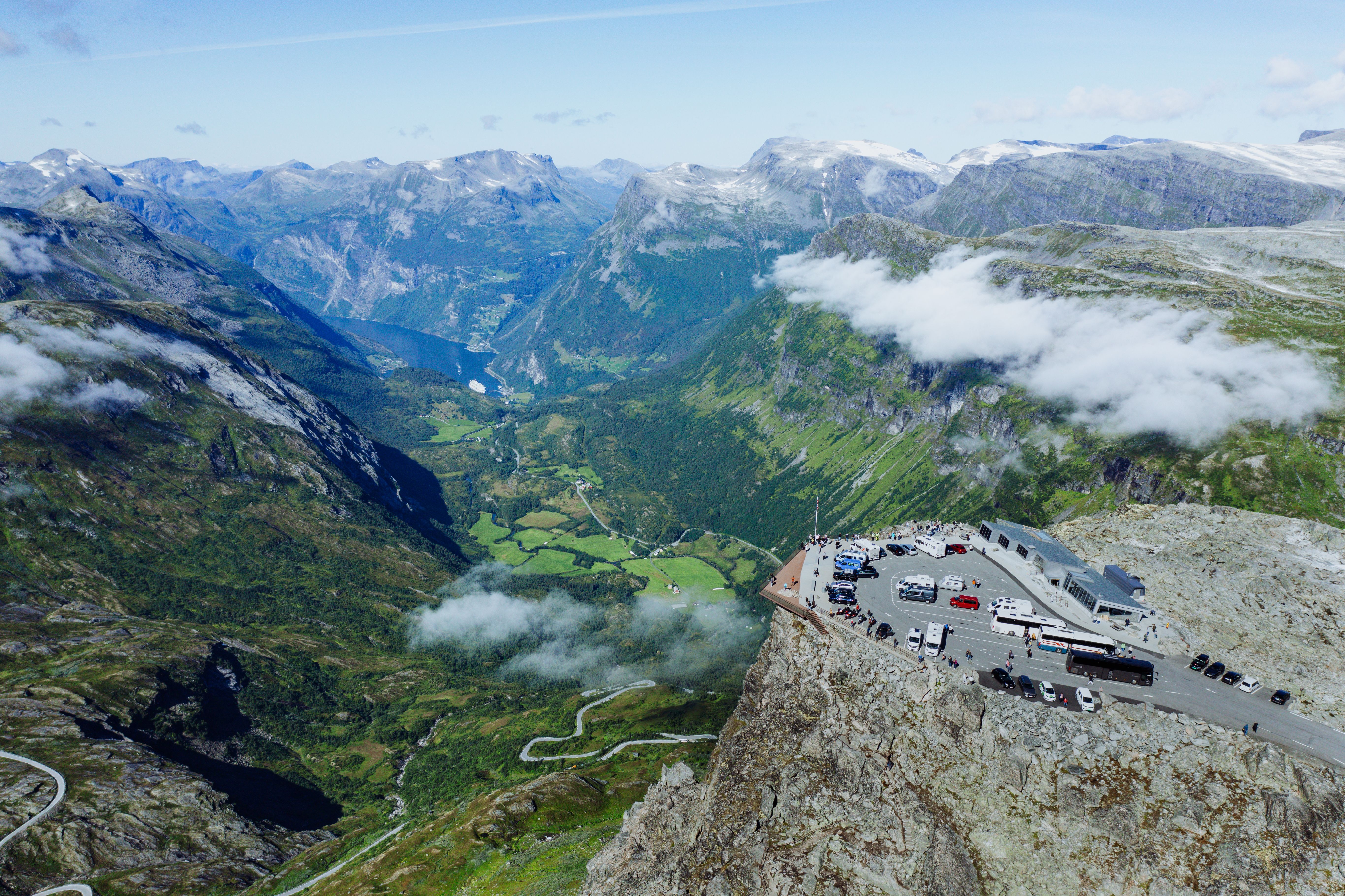 A panoramic view of Dalsnibba high up in the mountains.