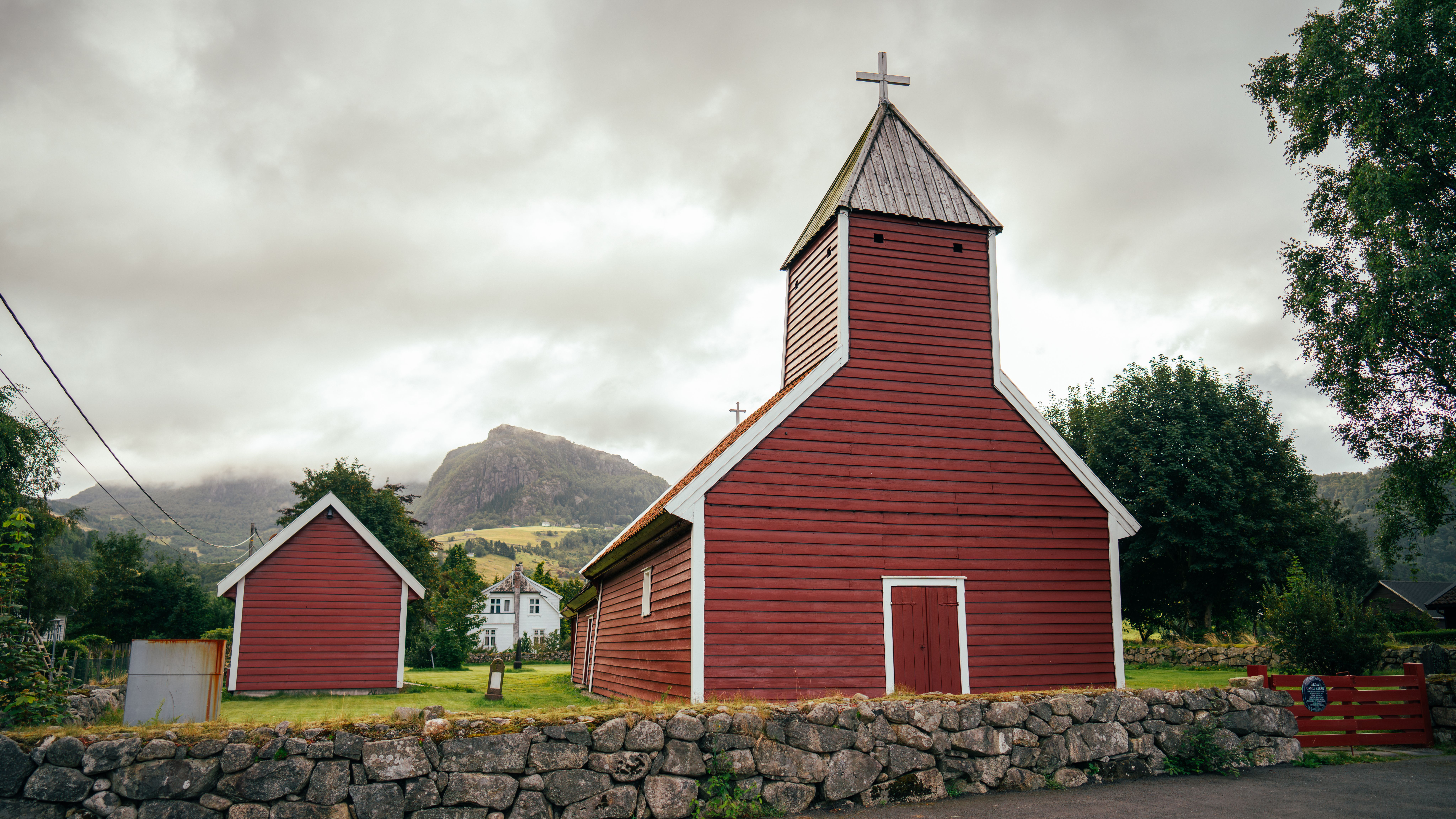 An old red, wooden church.