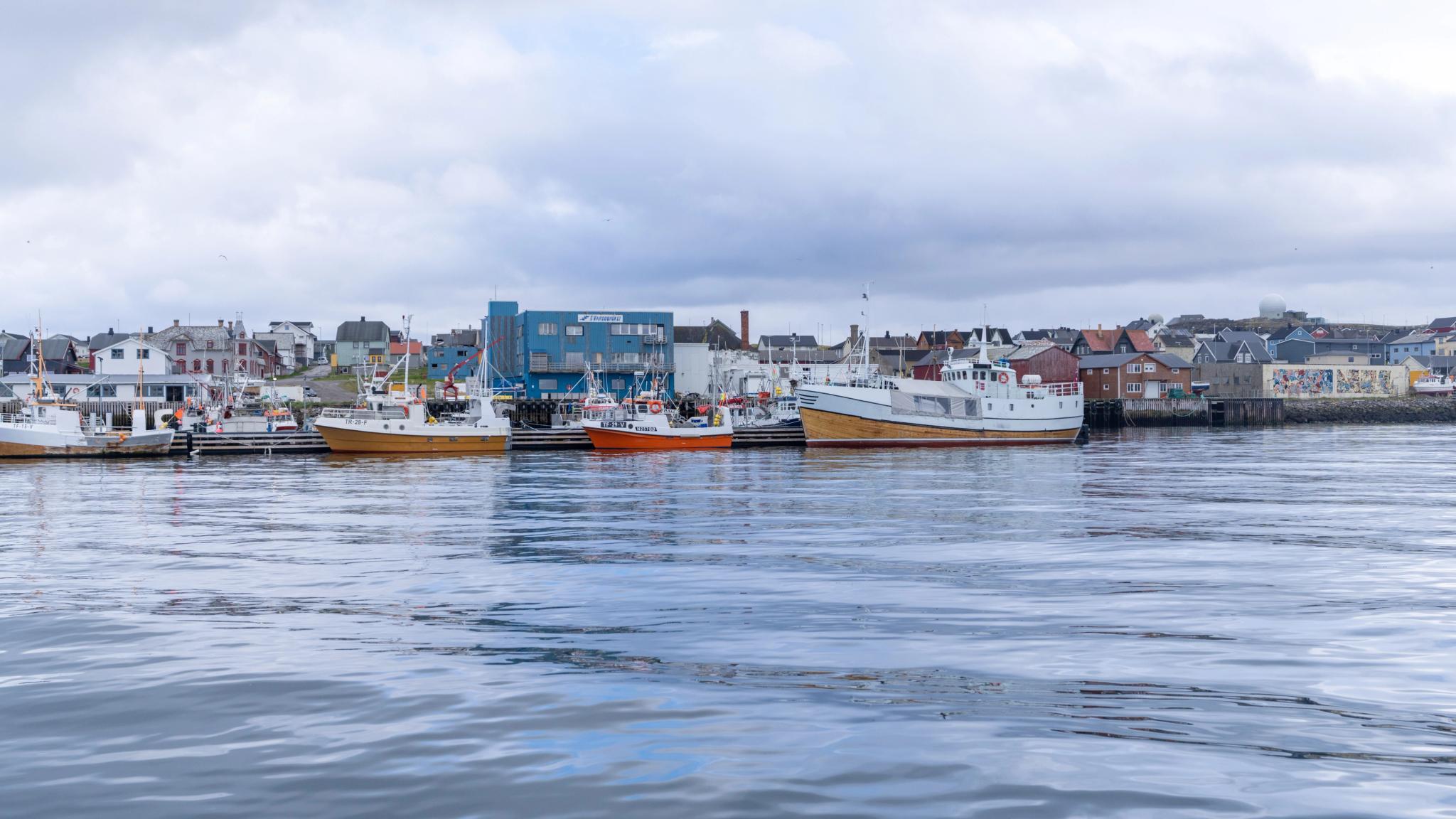 Vardø harbour from the sea, Northern Norway.