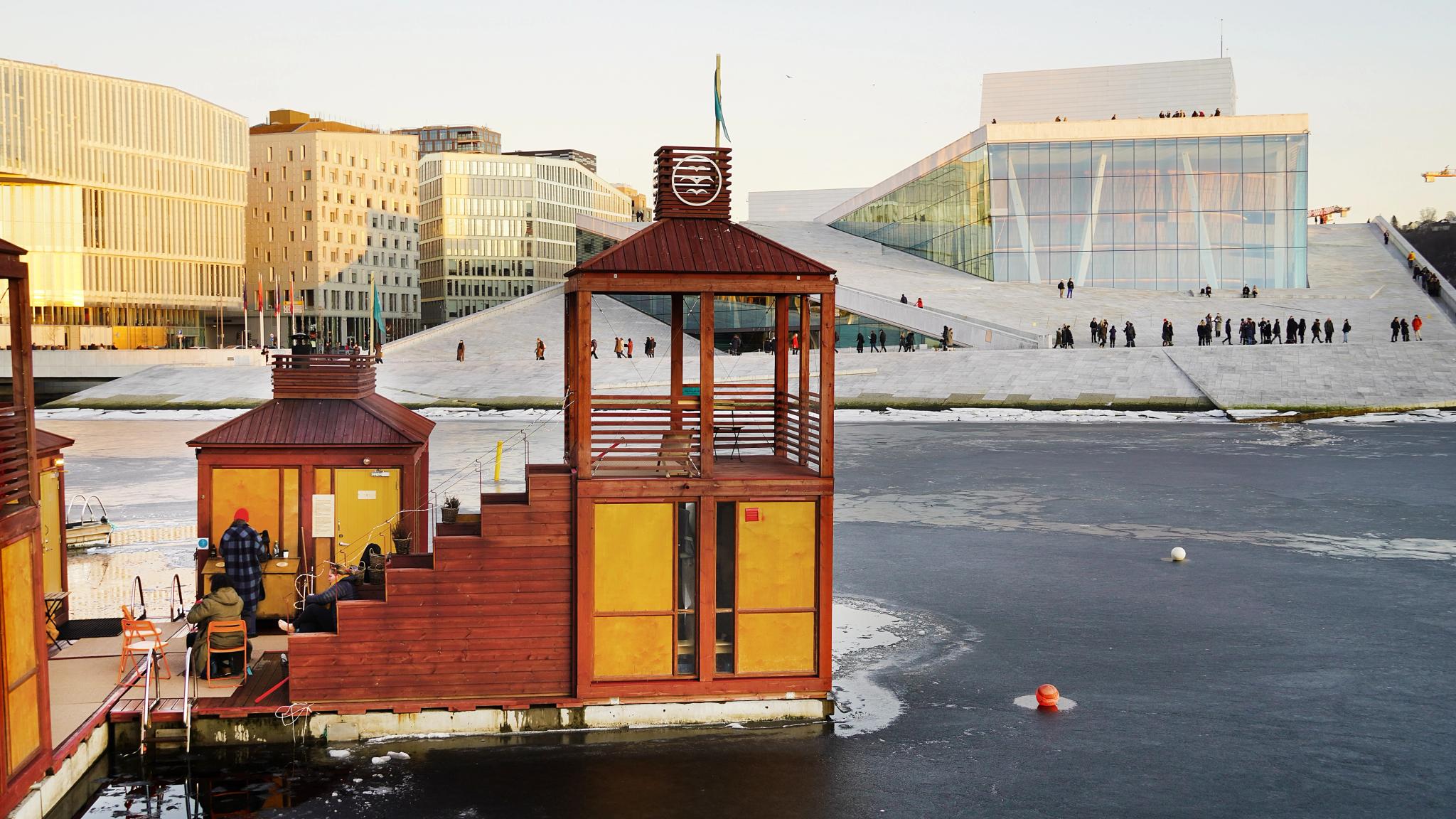 A sauna in front of the Opera house in Oslo
